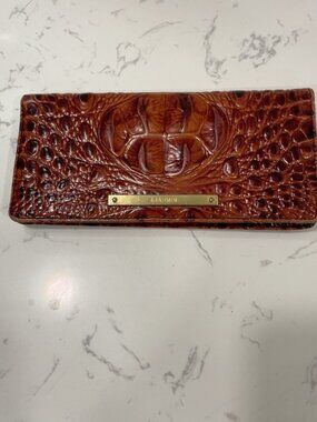 Brahmin Croc Embossed Leather Wallet – Cognac Brown Gold Hardware
